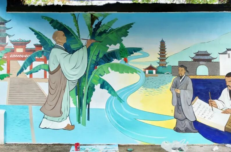 苏永“双城记” 画图识零陵一一江苏常熟团队怀素公园墙绘创作圆满收官